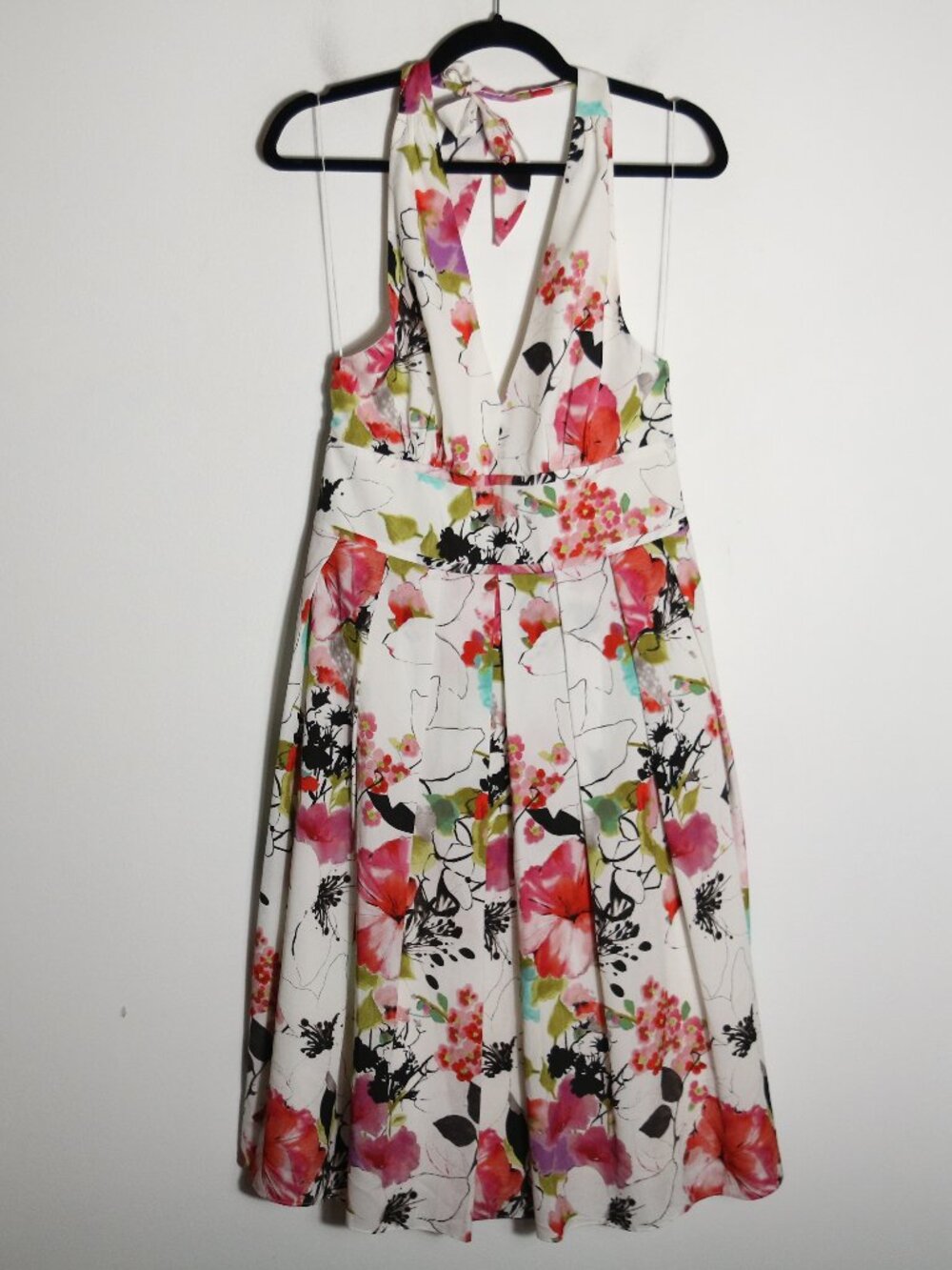 Adrianna Papell Floral Printed Halter Sleeveless Dress 10 White Fit Flare